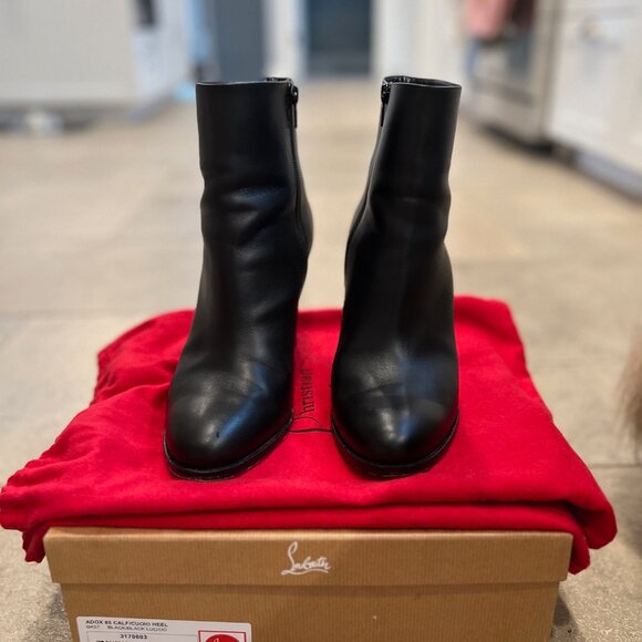 Women's Christian Louboutin Adox 85 Leather Ankle High Heeled Boot in Black 41 - Picture 1 of 8